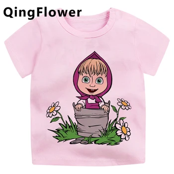 

Masha and Bear Cute Anime Summer T Shirt Girls Funny Cartoon Casual T-shirt Kawaii Graphic Tshirt Kids Children Fashion Top Tees