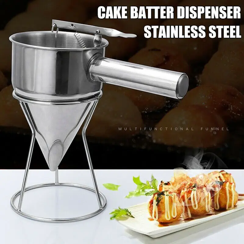 

Multifunction Fish Ball Funnels with Rack Stainless Steel Pancake Batter Dispenser Funnel Stirring Batter Separator Kitchen Tool