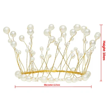 

Metal Pearl Princess Crown Cake Topper Shiny Artificial Pearls Headdress Wedding&Engagement Cake Decora Birthday Topper Handmade