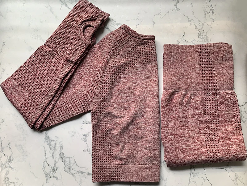 Wine Red Peeli Бесшовные Спортивный костюм 2 шт Спортивные футболки укороченный топ Бесшовные Леггинсы Набор для йоги одежда спортивный костюм тренировки комплект Femme - Цвет: Wine Red