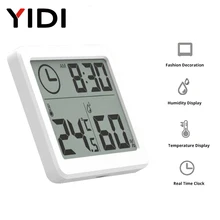 Tela lcd multifuncional termômetro higrômetro automático eletrônico monitor de umidade temperatura relógio 3.2 polegada grande