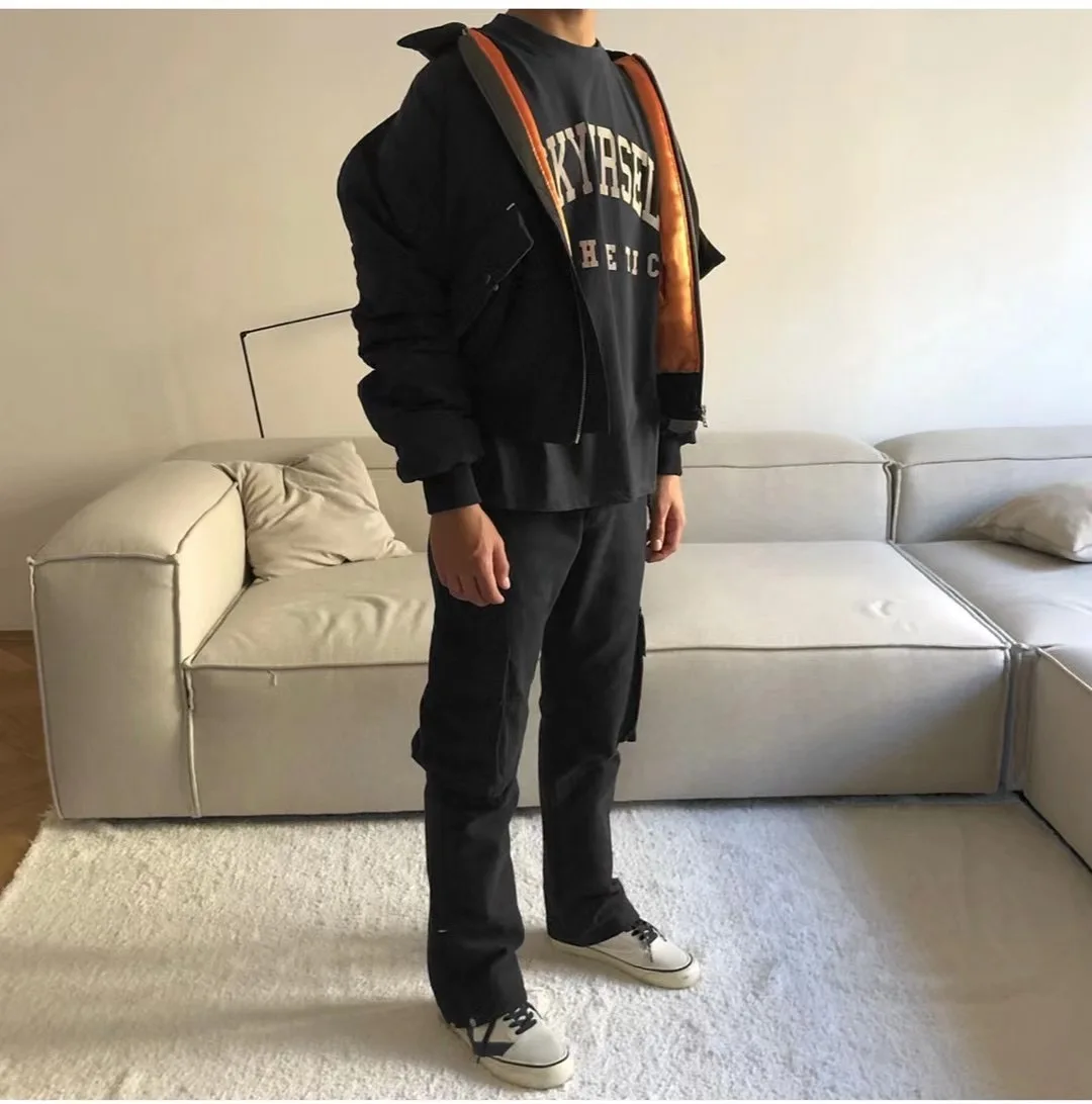 Askyurself Micro-flare Cargo Pants Men Women 1:1 High Quality Casual Loose Black Breasted | Мужская одежда