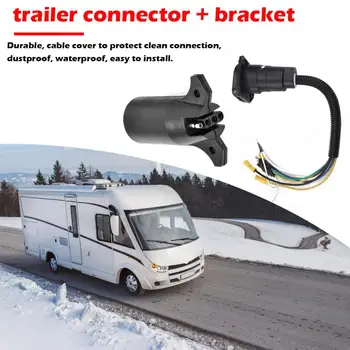 

12V 7 Way RV Blade to 4 Way Flat Trailer Wiring Adapter Plug Mounting Bracket Plastic Motor Vehicle Parts for Semi-trailers