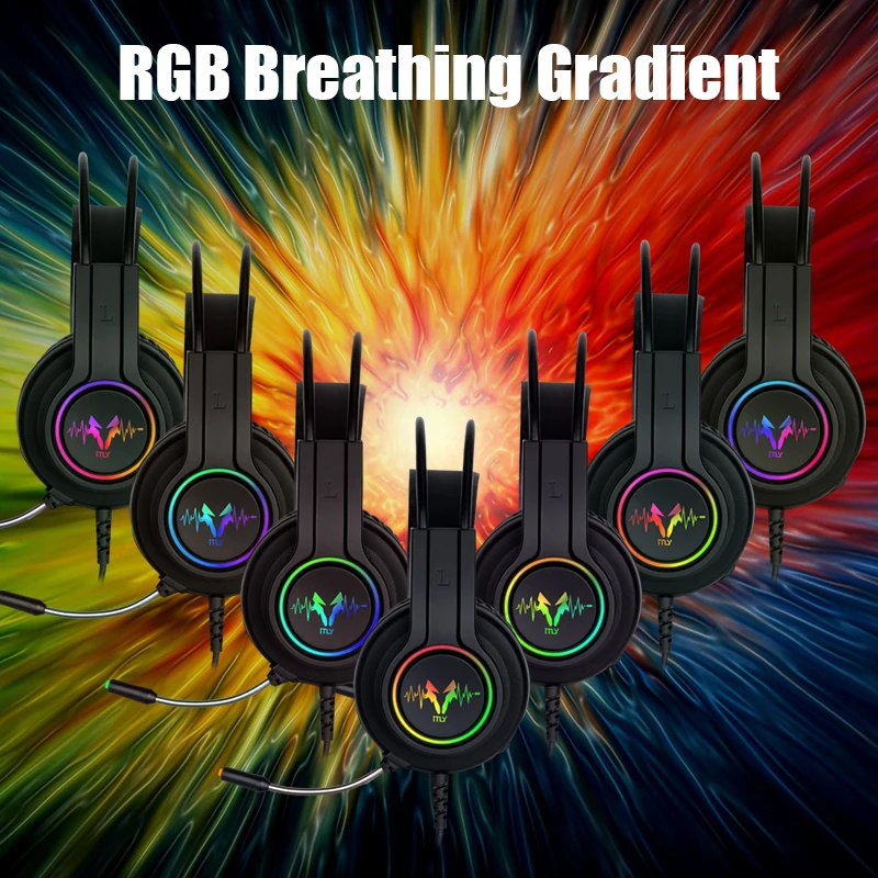 7 1 Surround Sound Gaming Headset Noise Reduction Wired Headset with RGB Lighting Microphone Suitable for PC Laptop Smart Phones