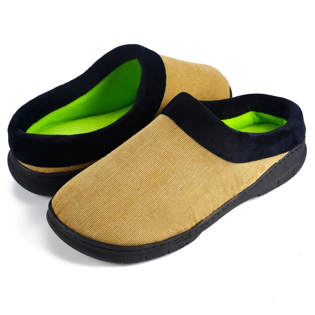 Мужские домашние тапочки с круглым носком; теплые домашние тапочки из флока на плоской платформе; домашние тапочки; chaussures femme