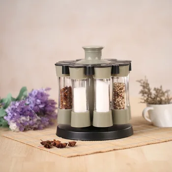 

8 Pcs Seasoning Bottles With Rotary Rack Set Acrylic Cover Kitchen Spice