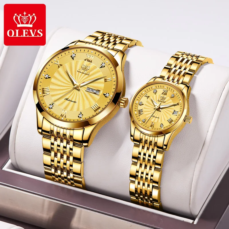OLEVS-relojes mecánicos automáticos para hombre y mujer, cronógrafo mecánico de marca de lujo, resistente al agua, regalo de San Valentín - Imagen 3