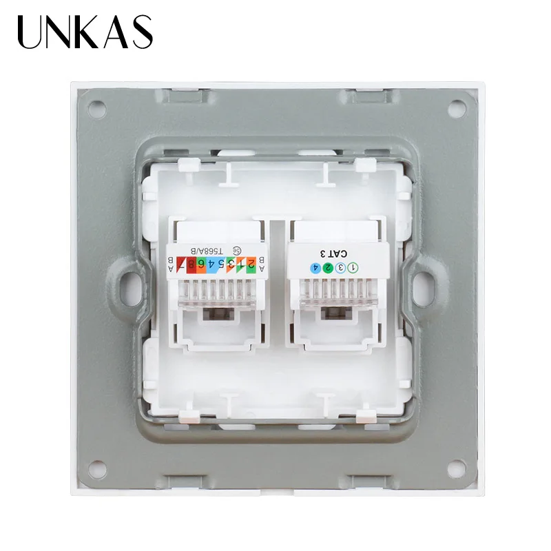 UNKAS белая Роскошная кристальная стеклянная панель 1 комплект RJ11 Телефон с RJ45 Интернет-разъемом CAT6 разъем компьютерная розетка