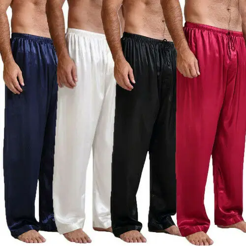 Hot Mens Silk Satin Pajamas Nightwear 