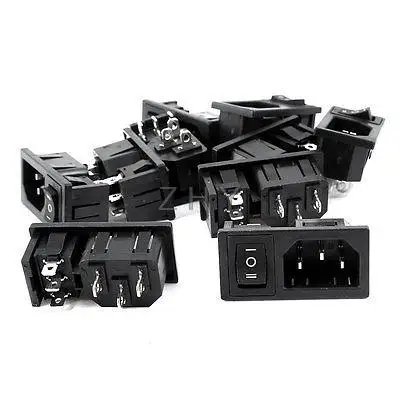 

10Pcs 3 Position 3P SPST Rocker Switch IEC320 C14 Inlet Power Socket AC 10A 250V