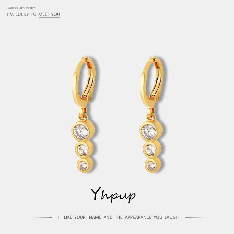 

Yhpup Minimalist 14 K Plated Golden Dangle Earrings Cubic Zirconia Shining Statement Earrings Oorbellen for Women Party Jewelry