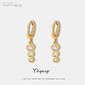 

Yhpup Minimalist 14 K Plated Golden Dangle Earrings Cubic Zirconia Shining Statement Earrings Oorbellen for Women Party Jewelry