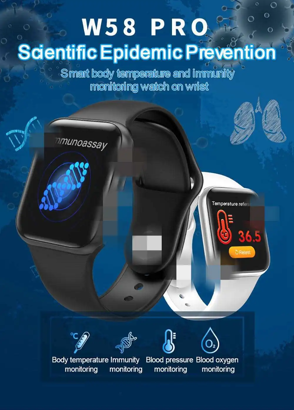 W58 Pro Smart Watch 38 40 мм ЭКГ тела Температура монитор сердечного ритма во всех случаях