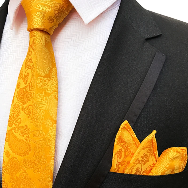 

Luxury Paisley Polka Dot Tie Set Gold Green 8cm Handkerchief Neck Tie For Men Business Wedding Party Formal Ties Pocket Square