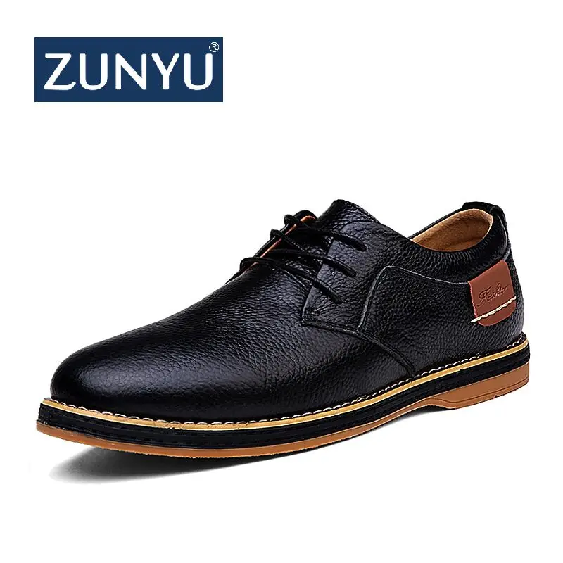 ZUNYU 2019 Spring New Leather Casual Men Shoes Fashion Men's Flats Round Toe Comfortable Office Dress Plus Size 38-48 | Обувь