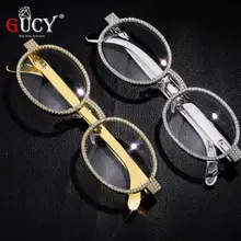 GUCY ретро маленькие овальные очки для мужчин и женщин винтажные золотые серебряные цветные очки с кубическим цирконием хип хоп Рок очки