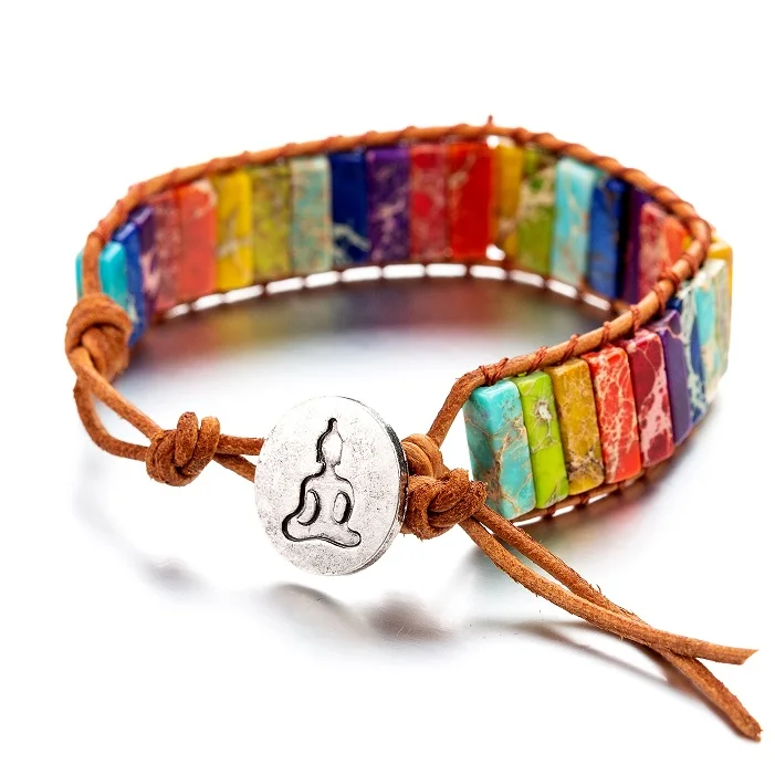 buddha 7 chakra Браслеты Chakra регалит натуральные камни кожаный браслет Пара Йога ювелирные изделия - Окраска металла: buddha 7 chakra