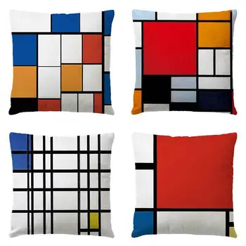 

Digital Printed Linen Cushion Cover Yellow Geometric Square Pillowcase Creative Home Decoration Sofa Cushion Cover Pillowcase