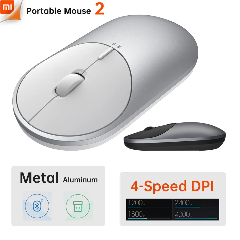 New 2021 Original Xiaomi Mi Portable Mouse 2 4000 2400 1800 1200 Dpi Bluetooth Rf2 4 Aluminium Metal Abs Windows 10 Android Mac Mice Aliexpress