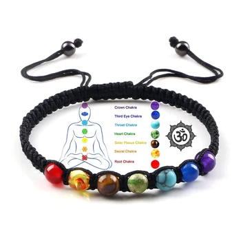 Handmade 7 Chakra Beads Bracelet 6mm Natural Stone String Braided Yoga Reiki Healing Balance Bracelets & Bangles Meditation Gift 1