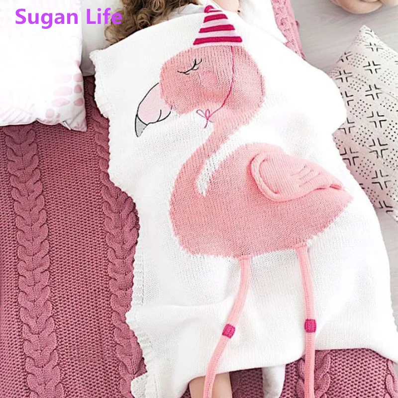 

Cartoon Flamingo/Unicorn Children's Knitted Carpet Upholste Kids Fleece Blanket Throw On The Bed/Sofa/Car/Travel Size 70*100cm