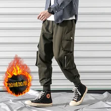 Плюшевые мужские комбинезоны, модные однотонные повседневные рабочие брюки с несколькими карманами, Мужская Уличная одежда в стиле хип-хоп, свободные спортивные штаны для бега для мужчин