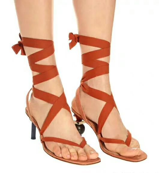 

Summer Thong toe Strap Sandals Women Asymmetry High Heels Gladiator Ladies Bandage Sandals Lace Up Female Party Shoes