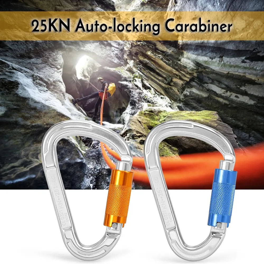 

25KN Twist Locking Gate Carabiner Certified Auto Lock Carabiner Outdoor D-ring Buckle Climbing Rappelling Canyoning Hammock