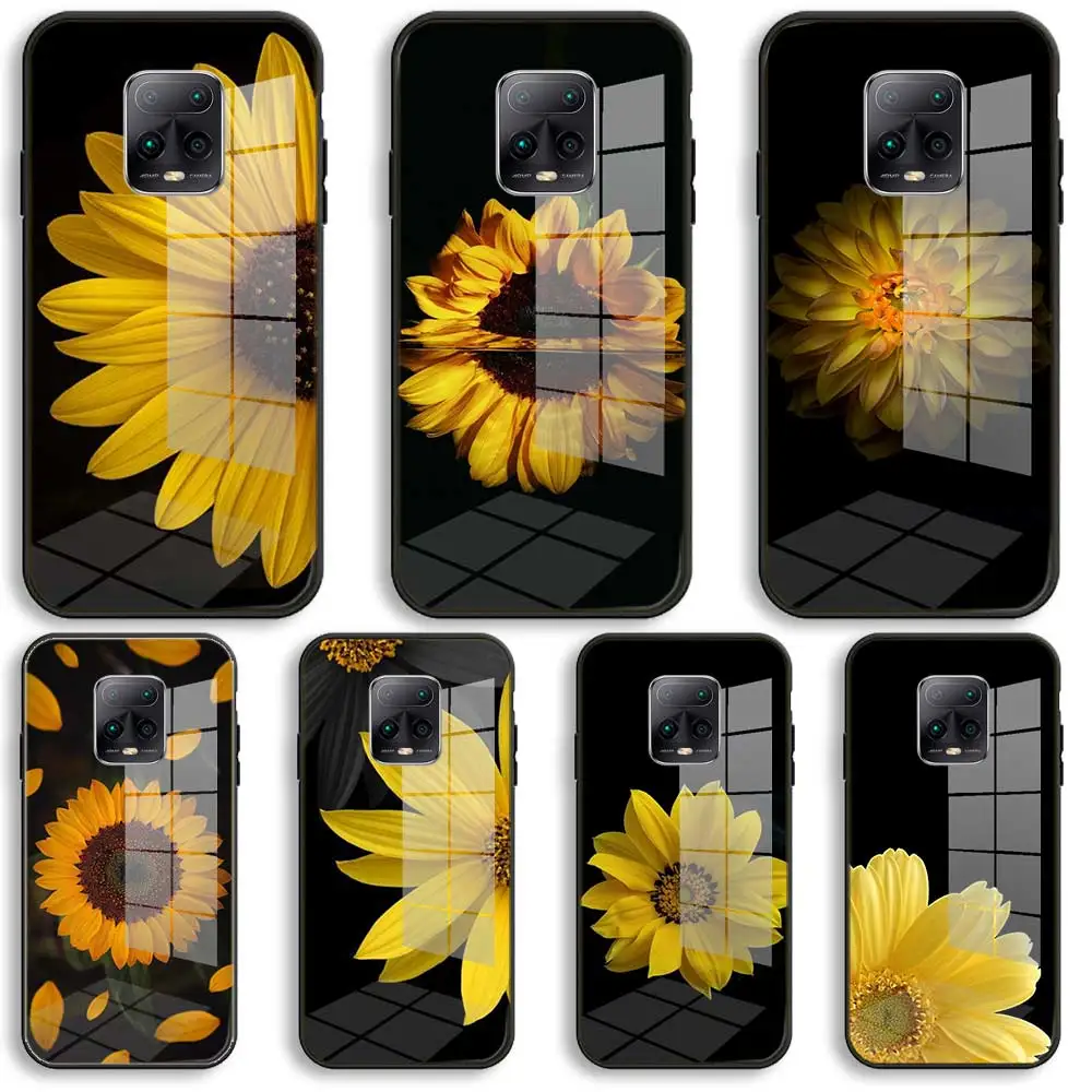 

Yellow Flower Small Daisy Sunflower Soft Glass Phone Case For Xiaomi Redmi 9A 8A 7A Note 9 8 7 Pro Y3 9S 8T Balck Cover