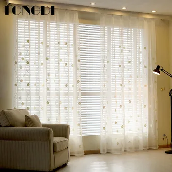 

TONGDI Elegant Floral Flower European Embrodery Sheer Tulle Children Curtain Luxury Decor For Home Parlour LivingRoom Bedroom