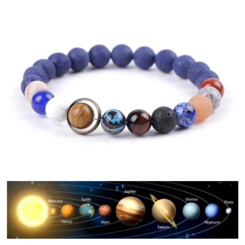 Couple Eight Planets Natural Stone Bracelet Universe Color chakra Galaxy Solar System Beads Bracelet for Men and Women
