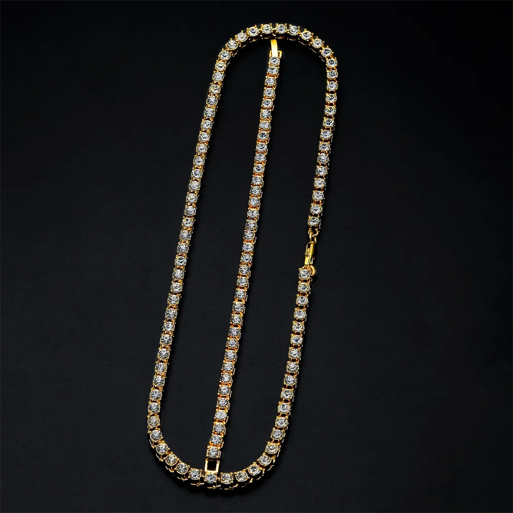Хип-хоп ожерелье Bling Iced Out стразы цепь ожерелье для мужчин 5 мм Серебро Золото Цвет 1 ряд теннисные цепи ожерелье s браслет набор