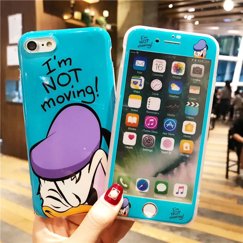 

For IPhone X XS Max 6 6S 7 8 Plus 8Plus Case Minnie Mouse Donald Daisy Duck TPU Back Cover with Same Tempered Front Glass