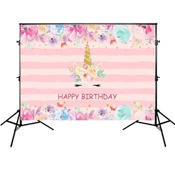 

Birthday Party Backdrop Purple and Pink Stripes Background Unicorn Theme Banners Photographic Backdrops Props