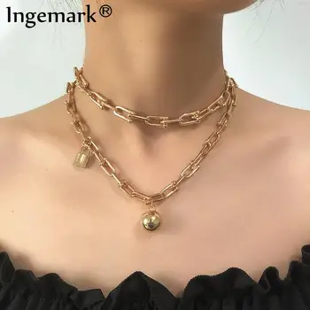 

Hip Hop Cuban Chunky Lock Chain Necklace Women Collar Punk Multi Layer U Link Heavy Metal Choker Necklace Steampunk Men Jewelry