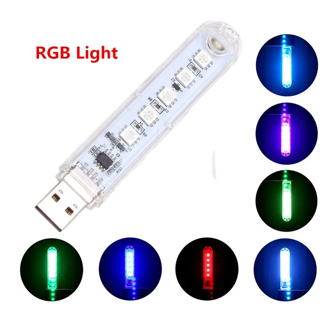 Bright Reading Book Lamp USB LED Light Portable Mini Book Light DC5V Ultra Lights For Power Bank PC Laptop Notebook 5LEDs RGB Light