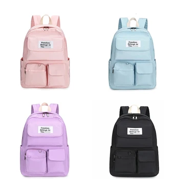 

Simple Style Girl Waterproof Backpack Large Capacity Ladies Solid Color Breathable Casual Travel Backpack Wear Resistant Student