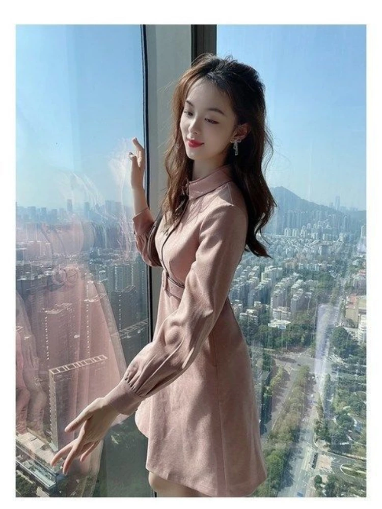 

Женский розовый комбинезон с жемчугом, новинка 2021, женское приталенное платье средней длины на весну и осень, женская одежда K147