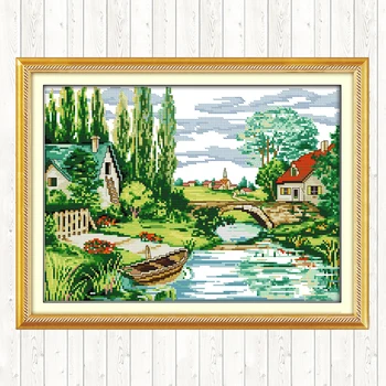 

Country View 11CT 14CT Cross Stitch Kits Embroidery Kits 14CT 11CT DIY Handmade Needlework Package Floss Kits Printed on Canvas