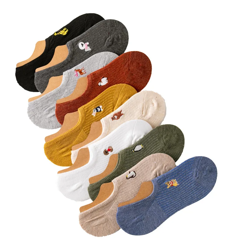 

New Women Socks New Style Solid Color Short Socks Cotton No-show Adult Cartoon Embroidered Comfortable Breathable Thin Kawaii