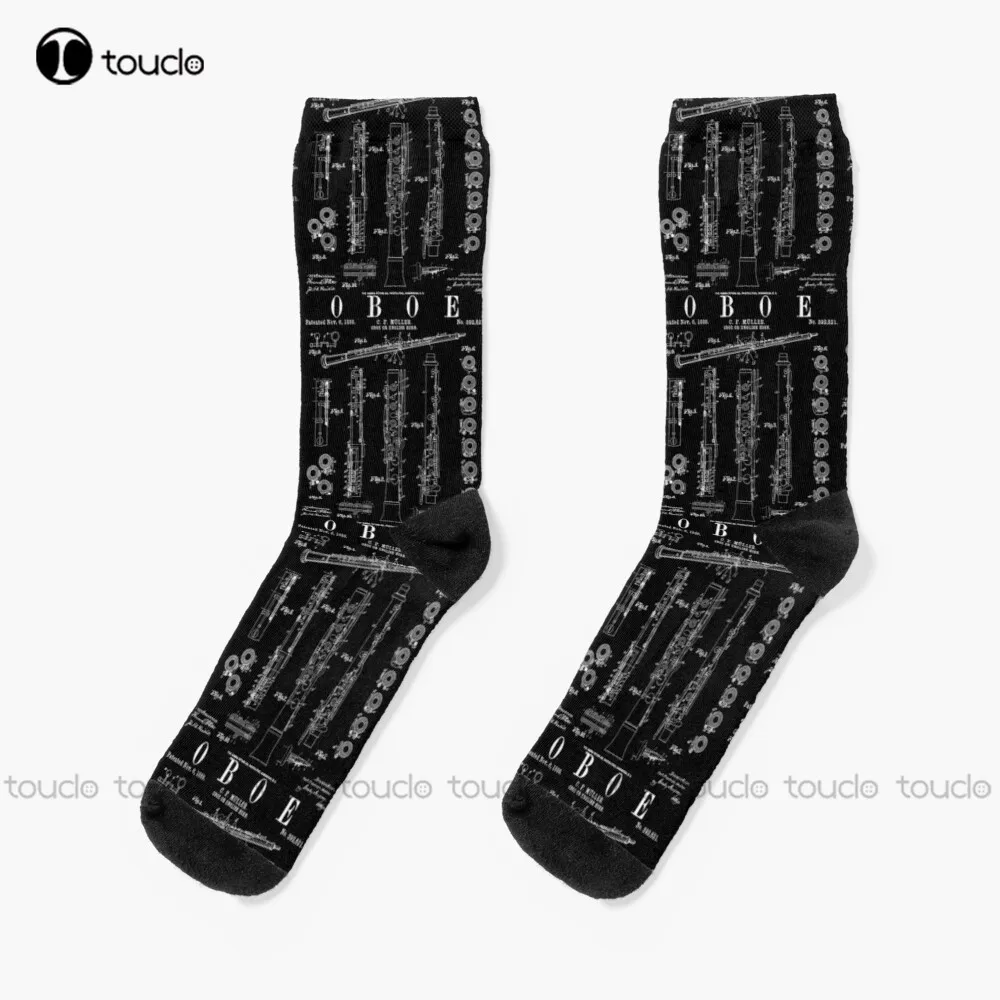 

Oboe Vintage Patent Oboist Drawing Print Socks Men Socks Personalized Custom Unisex Adult Teen Youth Socks 360° Digital Print