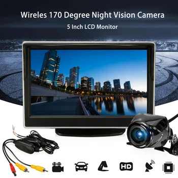 

Car 5 LCD Monitor Rear View Camera Kit Wireless IR Reverse Backup Night Vision for BMW VW Ford Audi