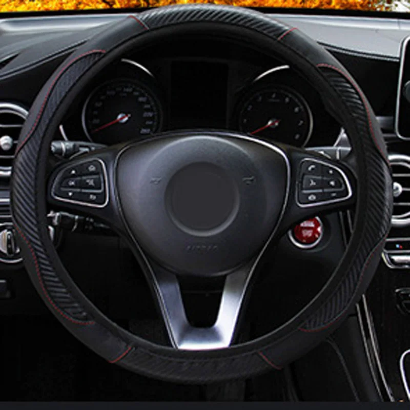 Черный карбоновый кожаный чехол для рулевого колеса автомобиля круглой формы D украшение интерьера автомобиля Авто протектор колеса