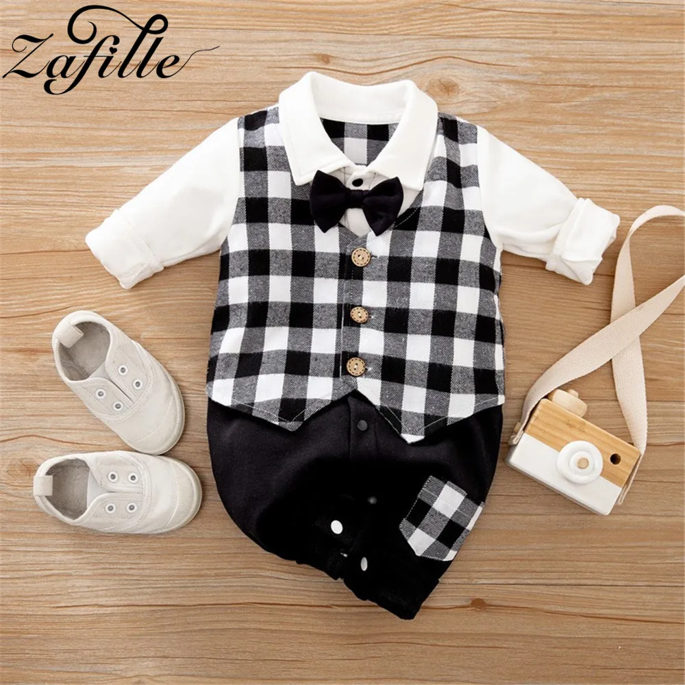 ZAFILLE Baby Boys Costume With Necktie Gentelman Kids Jumpsuit For Newborns Spring Toddler Boy Rompers Party Infant Clothes infant romper baby crawling clothes