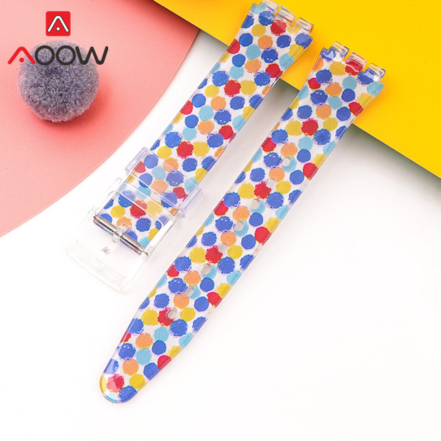Jelly Strap for Swatch 16mm 17mm 19mm Men Women Colorful Printing PVC Replacement Bracelet Band Watch Accessories