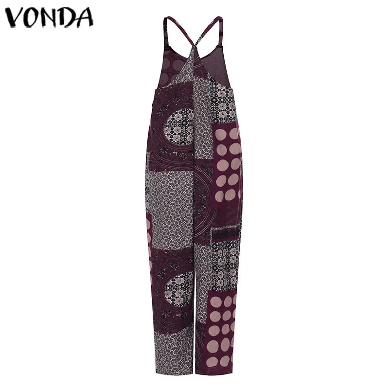 VONDA комбинезон костюмы, женские комбинезоны Повседневное платье без рукавов с принтом спагетти полосатые пляжные костюмы брюки с широкими штанинами плюс Размеры Pantalon 5XL