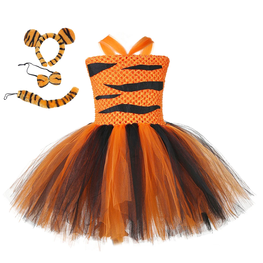 Baby Girls Tiger Dresses Kids Animal Halloween Cosplay Costume for Children Cute Tutu Dress Girl Cartoon Birthday Outfit Toddler | Детская