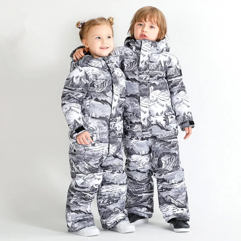 Цельный лыжный костюм для детей 3-6 лет, комплект для сноуборда для мальчиков и девочек, детские зимние штаны, комплект с курткой, детская зимняя одежда