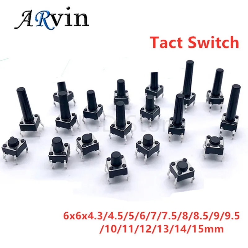 20Pcs 6x6x4.3/5/6/7/8/9/10/11/12/13/14/15MM Takt Schalter Push Button 4PIN Micro Schalter Für Induktion Herd/Platine Taste