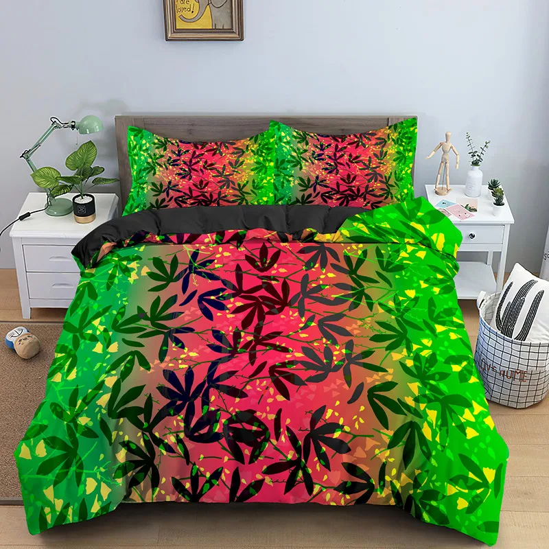 Parure de lit à motif de feuilles de cannabis pour femmes et